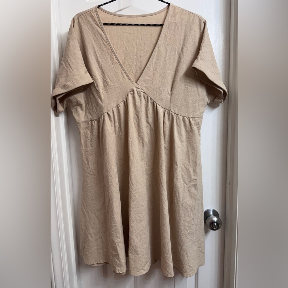 NEW SHEIN Frenchy Cotton Beige V-Neck Dress,  Size Large